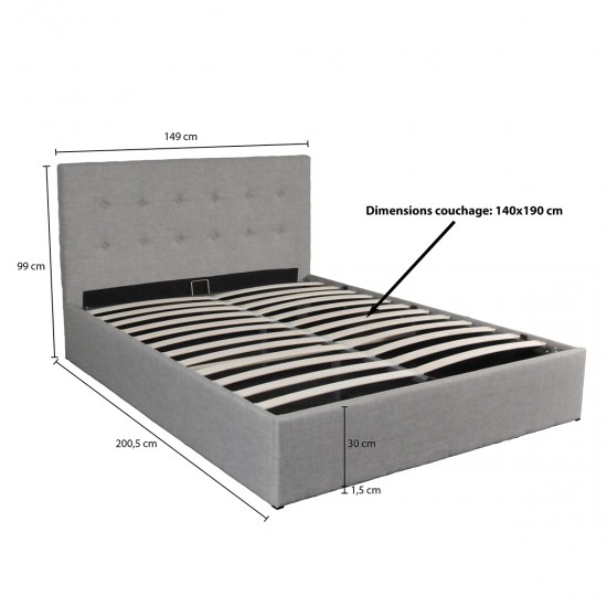 Weber Industries Lit Coffre PARMA 140x190 + 1 Sommier / Gris Clair