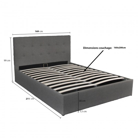 Weber Industries Lit Coffre PARMA 160x200 + 1 Sommier / Gris Foncé