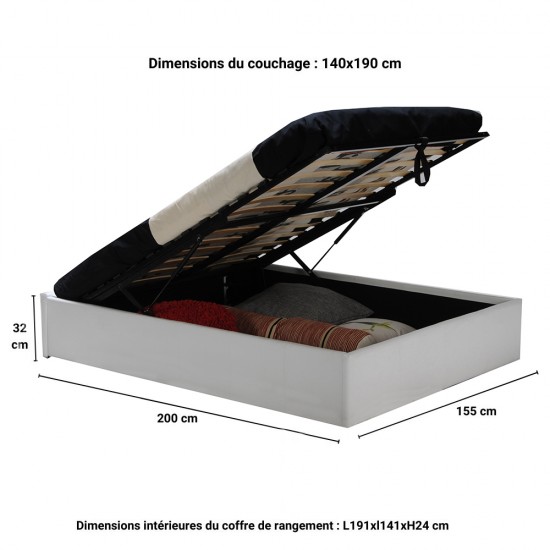 Weber Industries Lit Coffre TORINO 140x190 + 1 Sommier / Blanc
