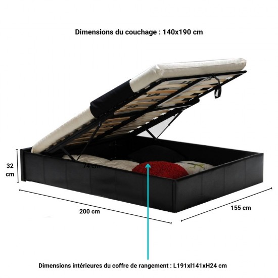 Weber Industries Lit Coffre TORINO 140x190 + 1 Sommier / Noir