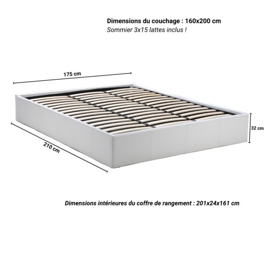 Weber Industries Lit Coffre TORINO 160x200 + 1 Sommier / Blanc