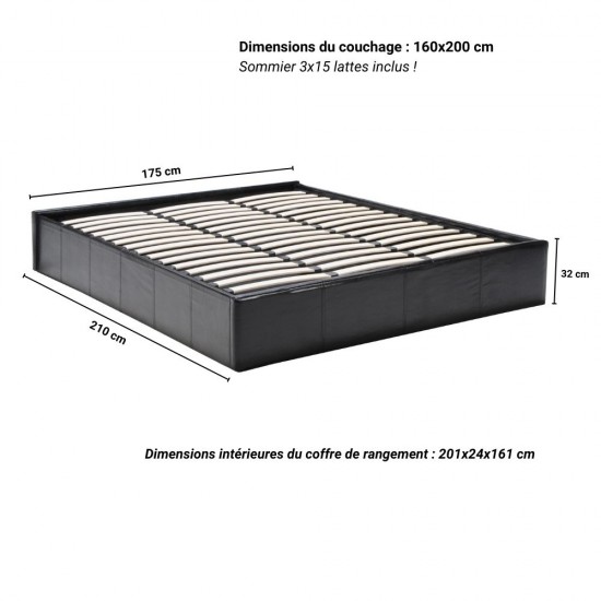 Weber Industries Lit Coffre TORINO 160x200 + 1 Sommier / Noir