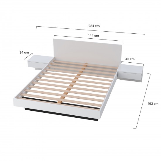Weber Industries Lit COOL 140x190 Cm + 2 Chevets + Sommier / Blanc