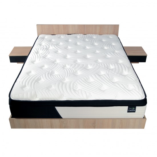 Weber Industries Lit COOL 140x190 Cm + 2 Chevets + Sommier + Matelas CASSIE / Décor Chêne Blanchi & Noir