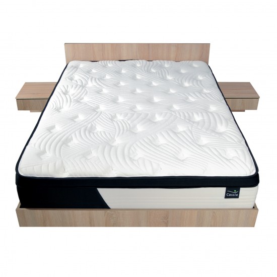 Weber Industries Lit COOL 140x190 Cm + 2 Chevets + Sommier + Matelas CASSIE / Décor Chêne Blanchi