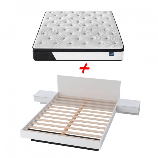 Weber Industries Lit COOL 140x190 Cm + 2 Chevets + Sommier + Matelas CASSIE / Blanc