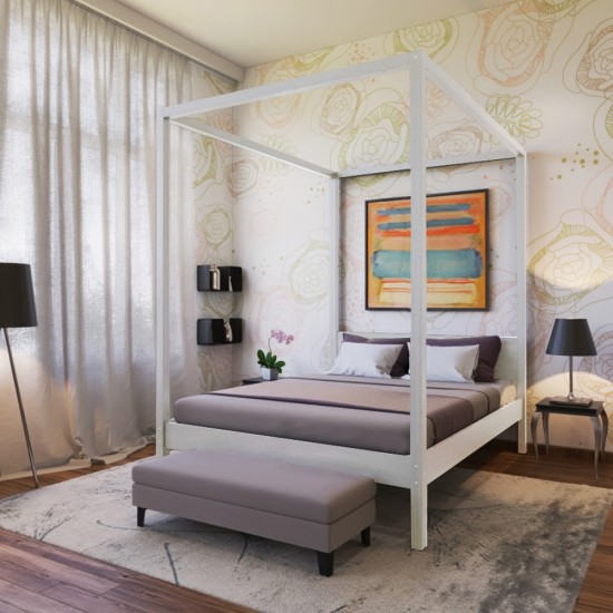 weber industries Lit double à baldaquin ROMANCE 160x200 / Laqué Blanc