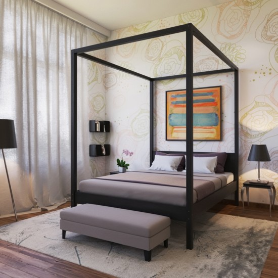 weber industries Lit double à baldaquin ROMANCE 160x200 / Noir