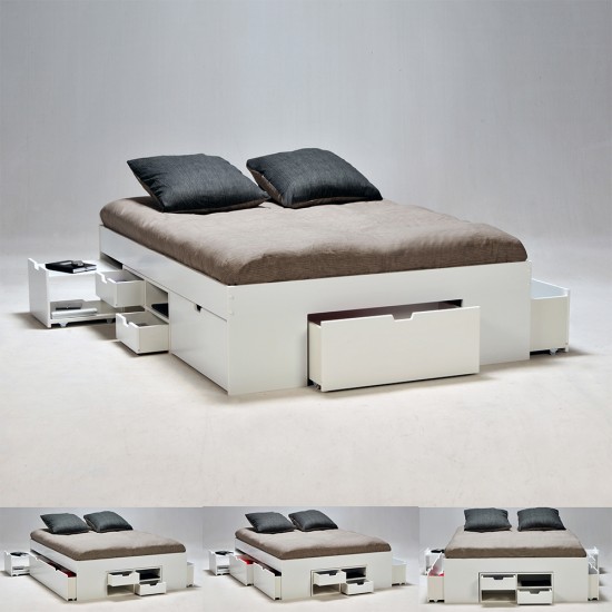 Weber Industries Lit Double JAZZ 140x190 7 Tiroirs + 2 Chevets / Blanc