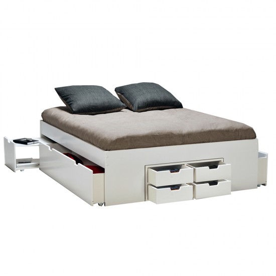 Weber Industries Lit Double JAZZ 160x200 7 Tiroirs + 2 Chevets / Blanc