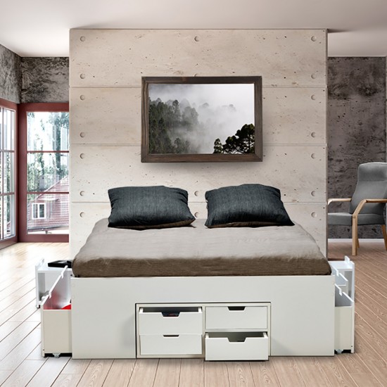 weber industries Lit double JAZZ 160x200 7 tiroirs + 2 chevets / Blanc