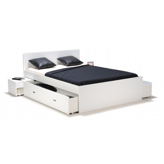 Weber Industries Lit Double ZENIA 160x200 + 2 Chevets + 2 Tiroirs / Blanc