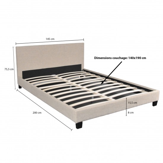 Weber Industries Lit DUBLIN 140x190 + 1 Sommier / Beige