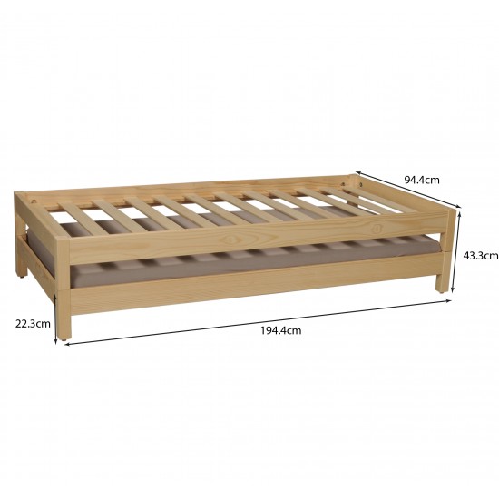 Weber Industries Lit Empilable JONAS 90x190 (lot De Deux Lits)+ 2 Sommiers / Naturel