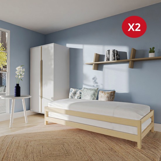 weber industries Lit empilable JONAS 90x190 (lot de deux lits)+ 2 sommiers / Naturel