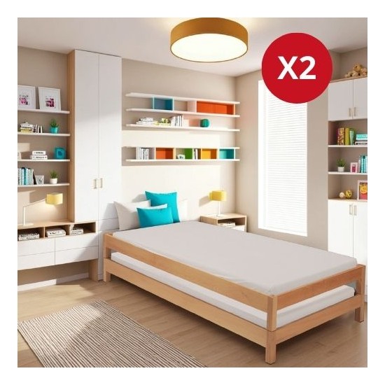 weber industries Lit empilable JONAS 90x200 (lot de deux lits)+ 2 sommiers / Hêtre