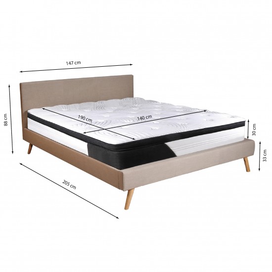 Weber Industries Lit FJORD 140x190 Tissu + 1 Sommier + 1 Matelas CASSIE / Beige