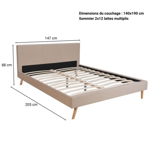 Weber Industries Lit FJORD 140x190 Tissu + 1 Sommier / Beige