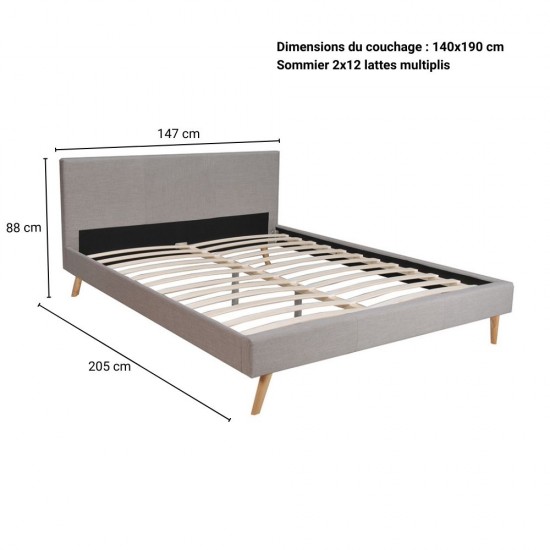 Weber Industries Lit FJORD 140x190 Tissu + 1 Sommier / Gris Clair