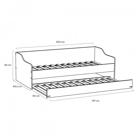 Weber Industries Lit Gigogne SWEET 90x200 + 2 Sommiers + 1 Tiroir-lit/ Blanc
