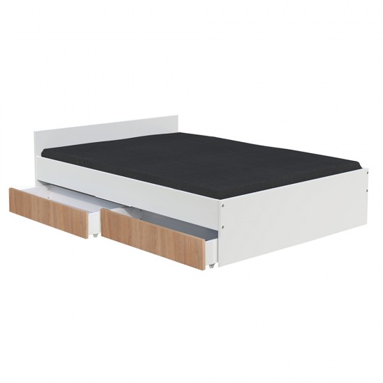 Weber Industries Lit KAPPA 140x190 Cm + 2 Tiroirs / Décor Chêne Blanchi Et Blanc