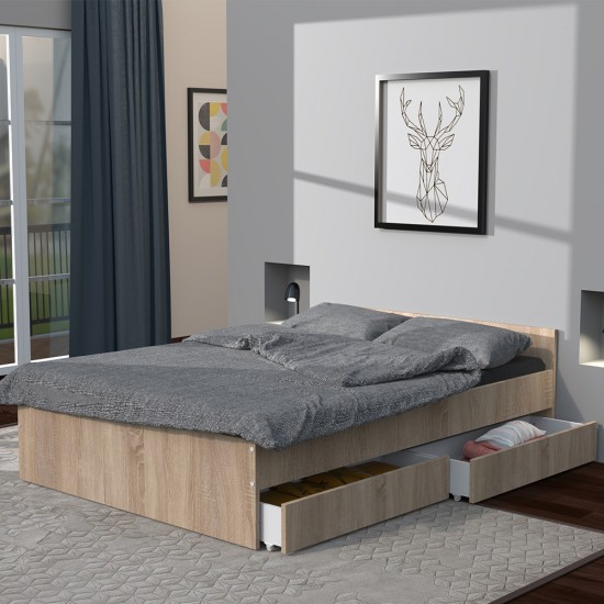 weber industries Lit KAPPA 140x190 cm + 2 tiroirs / Décor Chêne Blanchi