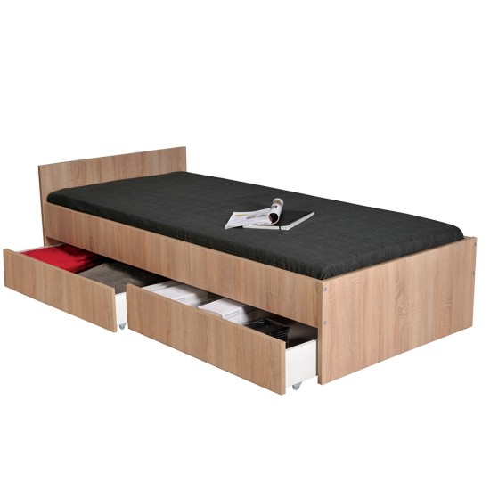 Weber Industries Lit KAPPA 90x190 + 2 Tiroirs / Décor Chêne Blanchi