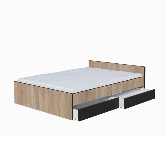 Weber Industries Lit KAPPA 90x190 + 2 Tiroirs / Décor Chêne Blanchi Et Noir