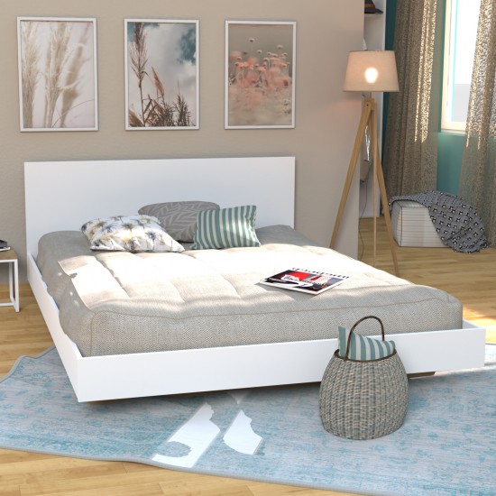 weber industries Lit LOFT 140x190 + 1 sommier + tête de lit / Blanc