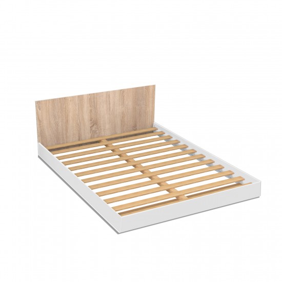 Weber Industries Lit LOFT 140x190 + 1 Sommier + Tête De Lit / Décor Blanc & Chêne Blanchi