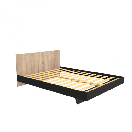 Weber Industries Lit LOFT 140x190 + 1 Sommier + Tête De Lit / Décor Noir & Chêne Blanchi