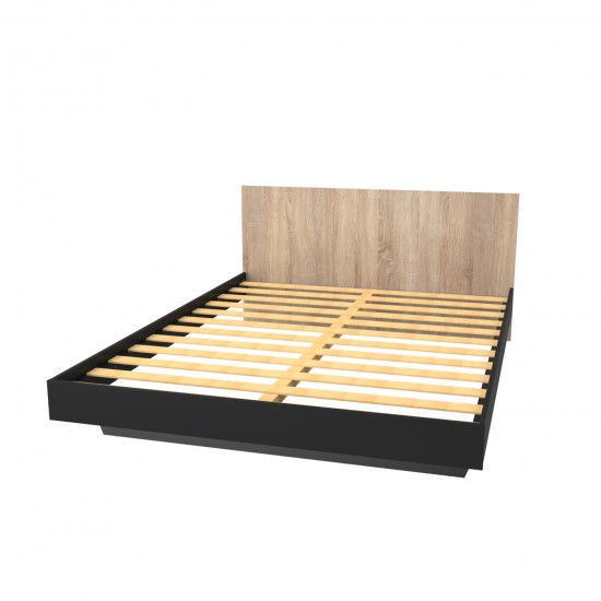 Weber Industries Lit LOFT 160x200 + 1 Sommier + Tête De Lit / Décor Noir & Chêne Blanchi