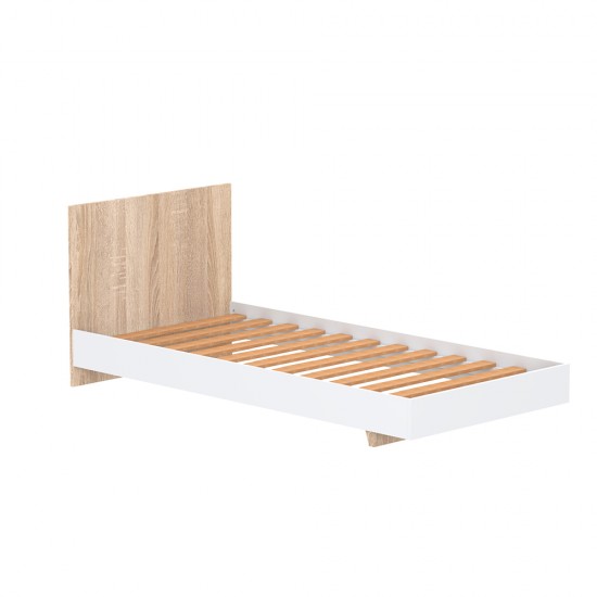 Weber Industries Lit LOFT 90x190 Cm + Sommier / Décor Blanc & Chêne Blanchi