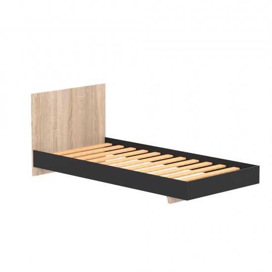 Weber Industries Lit LOFT 90x190 Cm + Sommier / Décor Noir & Chêne Blanchi