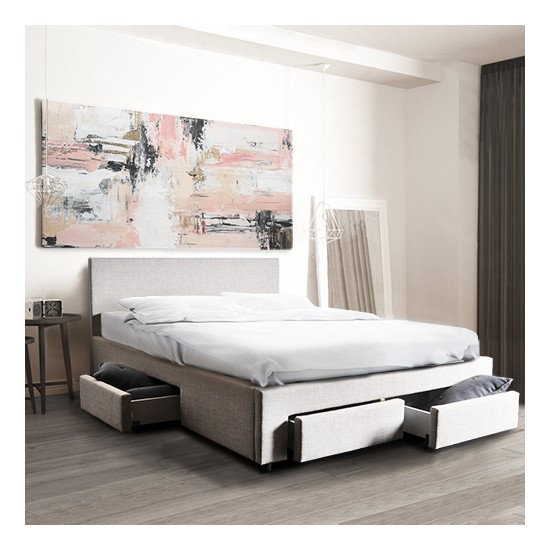 weber industries Lit LUGANO 160x200 + 1 sommier + 4 tiroirs / Gris clair