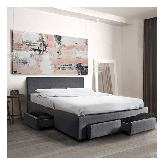 weber industries Lit LUGANO 160x200 + 1 sommier + 4 tiroirs / Gris foncé