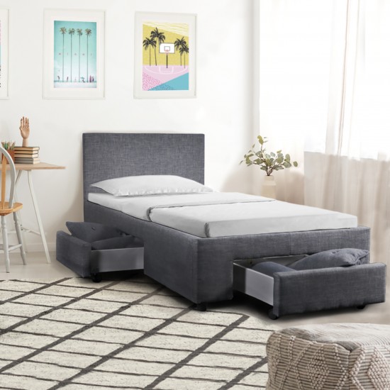 weber industries Lit LUGANO 90x190 + 1 sommier + 2 tiroirs / Gris foncé