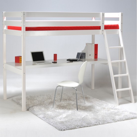 Weber Industries Lit Mezzanine ASPEN 90x190 + 1 Sommier + Bureau / Blanc