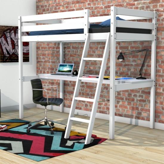 weber industries Lit mezzanine ASPEN 90x190 + 1 sommier + bureau / Blanc