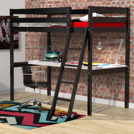 weber industries Lit mezzanine ASPEN 90x190+ 1 sommier + bureau / Noir