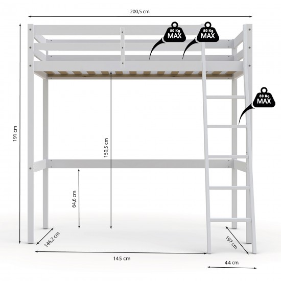 Weber Industries Lit Mezzanine STUDIO 140x190 + 1 Sommier / Blanc