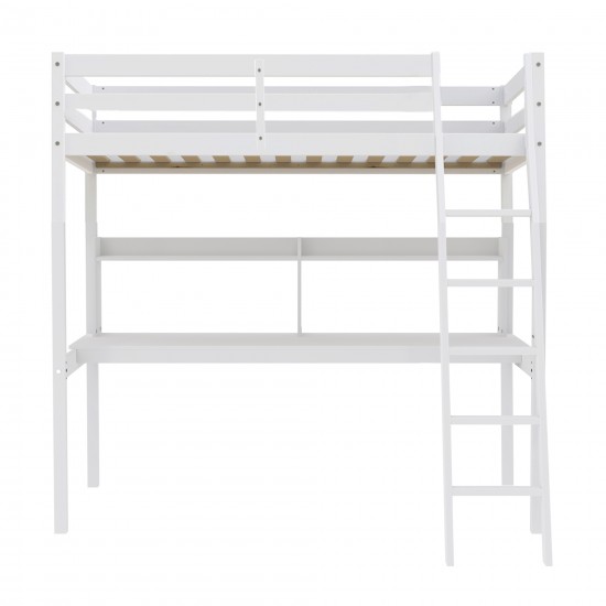 Weber Industries Lit Mezzanine STUDIO 140x190 + 1 Sommier + Bureau + étagère / Blanc