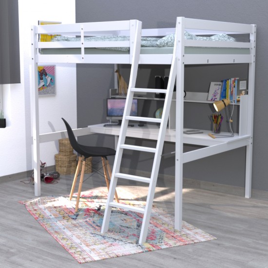 weber industries Lit mezzanine STUDIO 140x190 + 1 sommier + bureau + étagère / Blanc