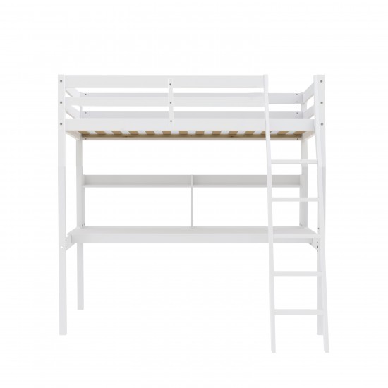 Weber Industries Lit Mezzanine STUDIO 90x190 + 1 Sommier + Bureau + étagère / Blanc