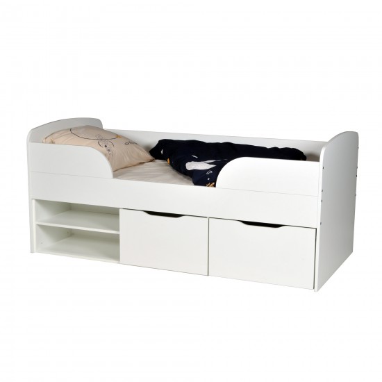 Weber Industries Lit Mi-hauteur 90x190 Cm ELIO Avec Sommier Et Rangements / Blanc