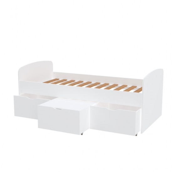 Weber Industries Lit MIA 90x190 + 1 Sommier + 2 Tiroirs + 1 Coffre Table Basse / Blanc