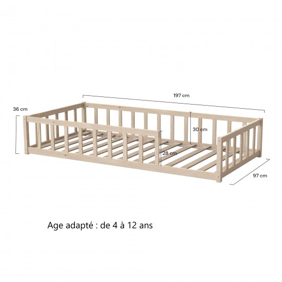 Weber Industries Lit NINO 90x190 + 1 Sommier + Barrière / Naturel