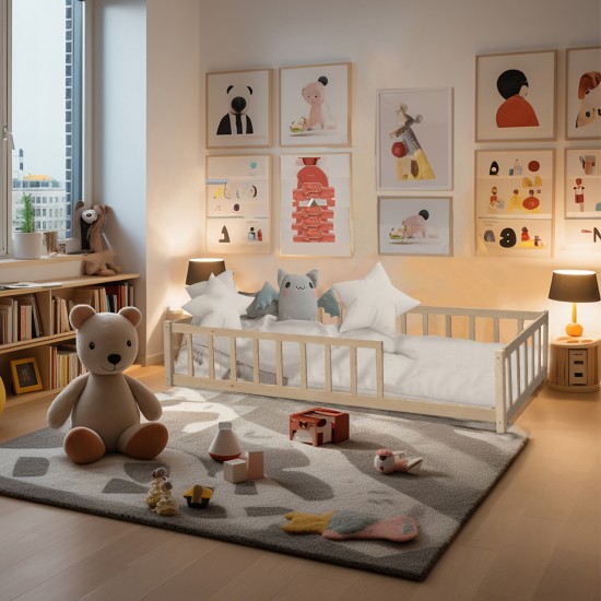 weber industries Lit NINO 90x190 + 1 sommier + barrière / Naturel