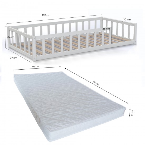 Weber Industries Lit NINO 90x190 Avec Sommier Et Matelas / Blanc