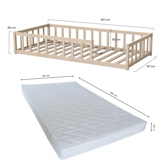 Weber Industries Lit NINO 90x190 Avec Sommier Et Matelas / Naturel